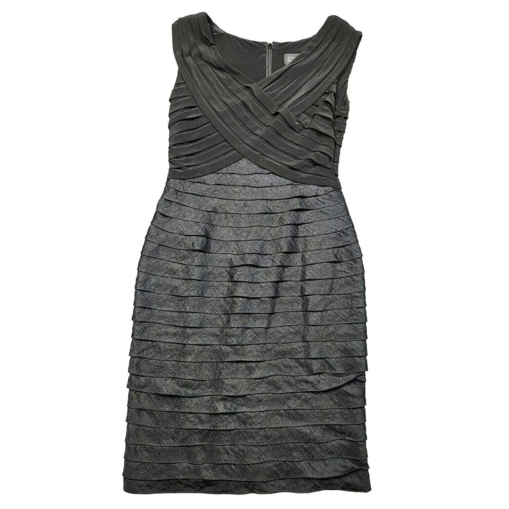 Adrianna Papell Midi Dress Womens 10 Silver Black Good Shimmery Event Cocktail